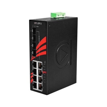 Antaira 12-Port Industrial PoE+ Gigabit Unmanaged Ethernet Switch LNP-1204G-SFP